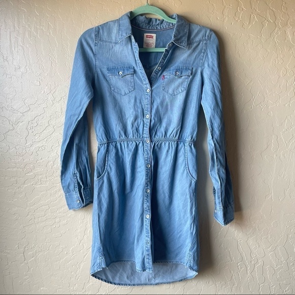 Girls Levi’s Blue Chambray Long Sleeve Button Down Dress - Picture 2 of 8